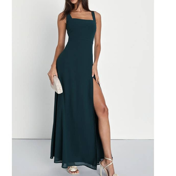 LULU'S XS Green Emerald Remarkable Square Neck Sleeveless Maxi Dress NEW B168 - Picture 1 of 10
